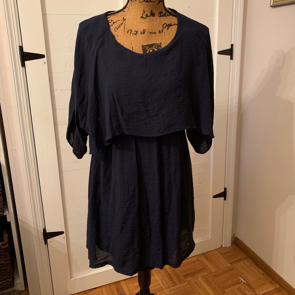 Maternal America. Navy Blue overlay nursing dress